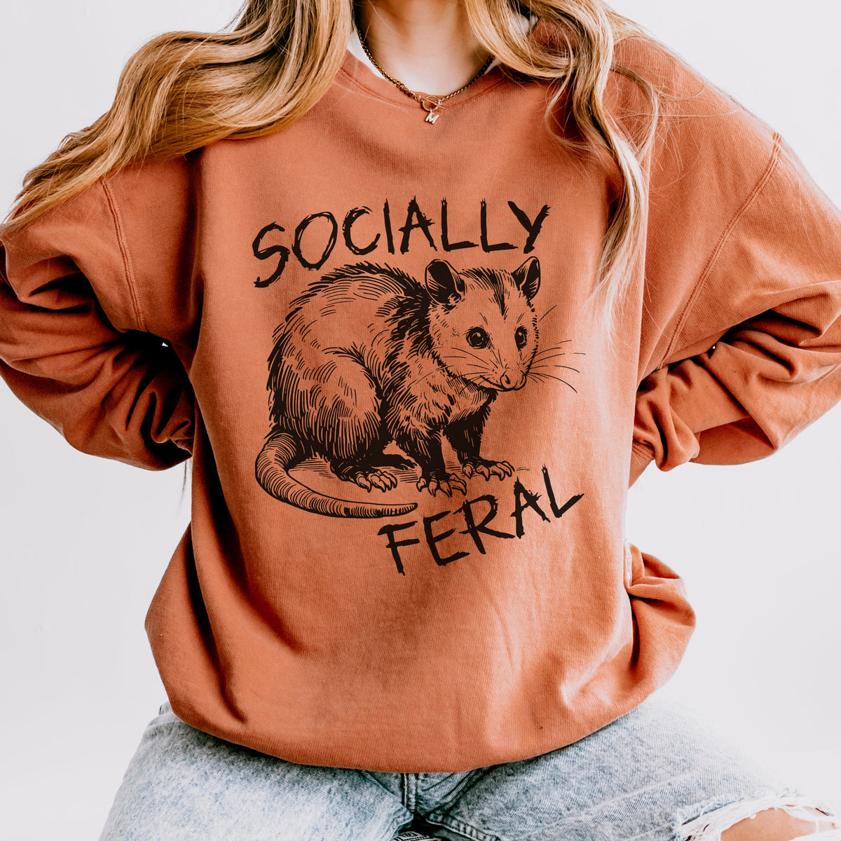 Socially Feral graphic sweatshirt featuring Funny Possum