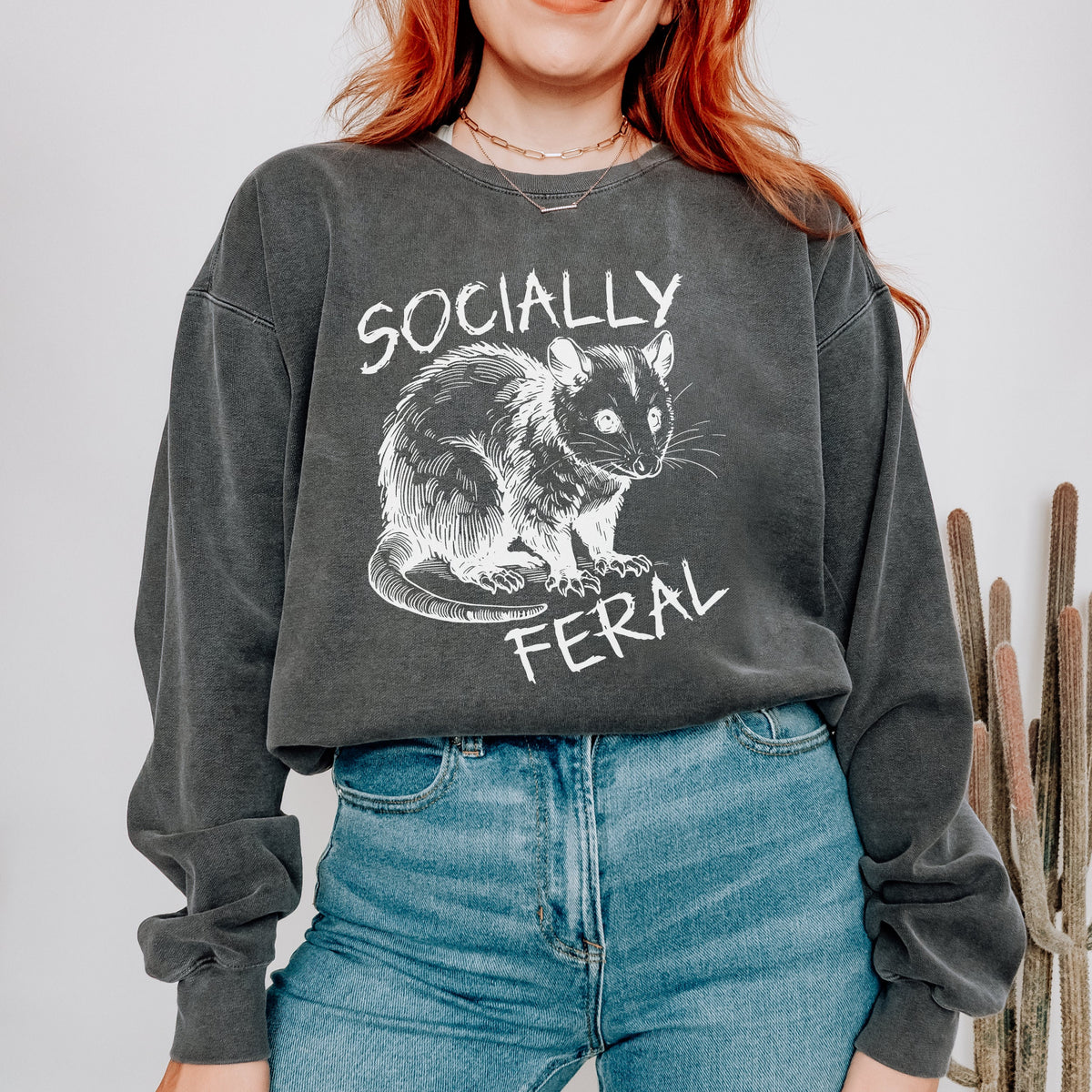 Socially Feral graphic sweatshirt featuring Funny Possum