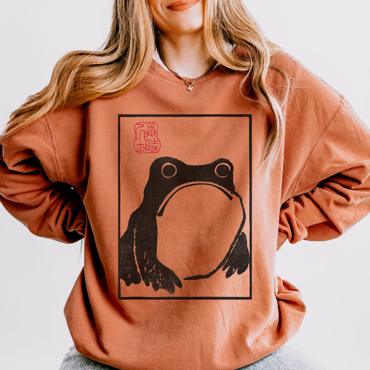 Unimpressed Frog graphic sweatshirt featuring Matsumoto Hoji Japanese Art