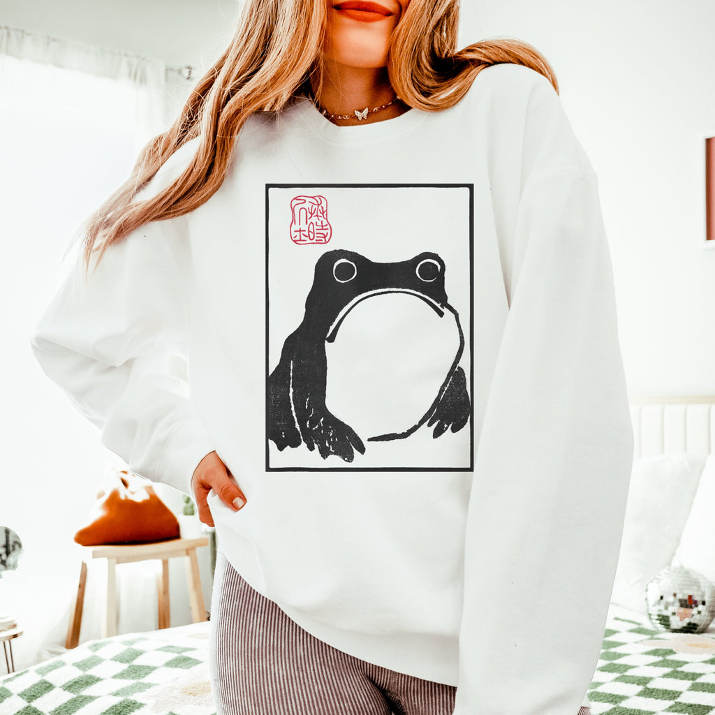 Unimpressed Frog graphic sweatshirt featuring Matsumoto Hoji Japanese Art