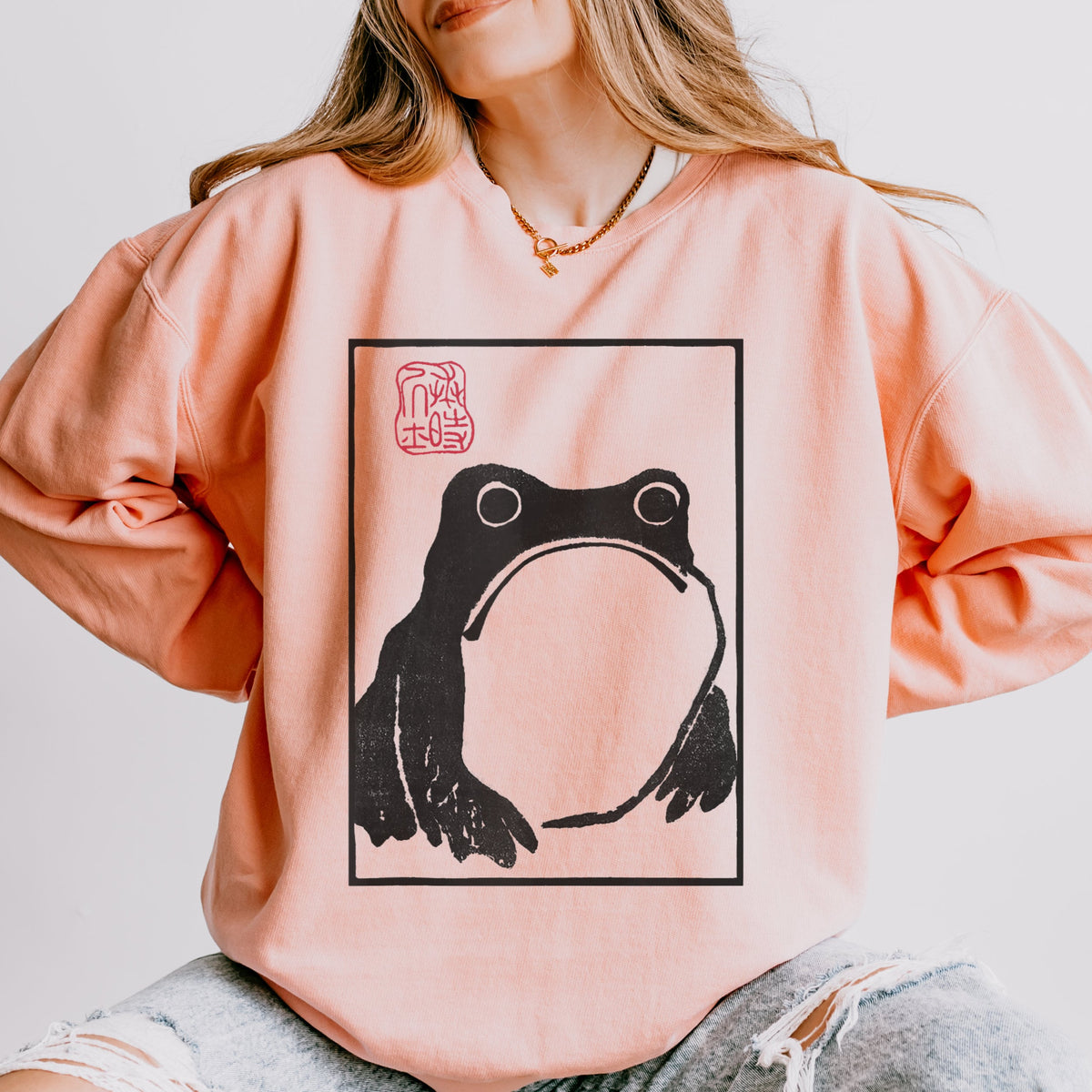 Unimpressed Frog graphic sweatshirt featuring Matsumoto Hoji Japanese Art in Espresso
