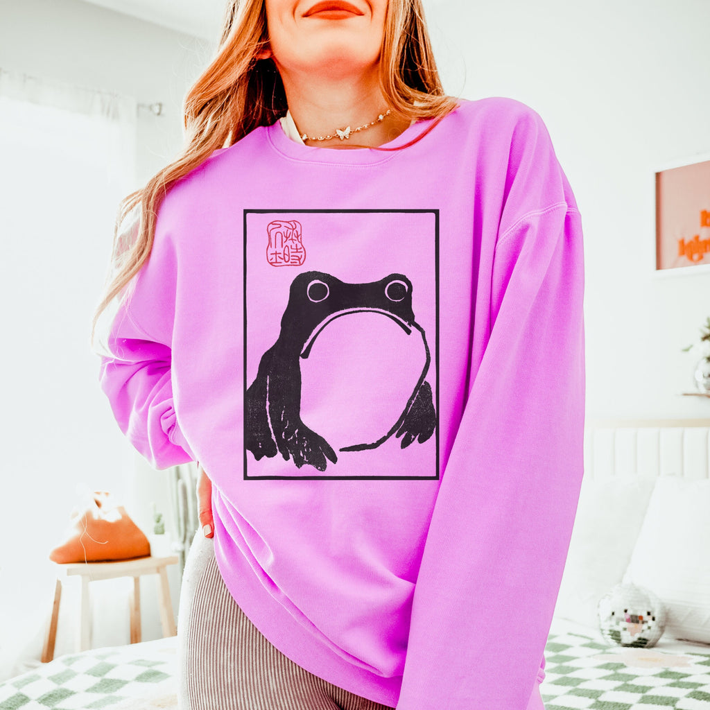 Unimpressed Frog graphic sweatshirt featuring Matsumoto Hoji Japanese Art
