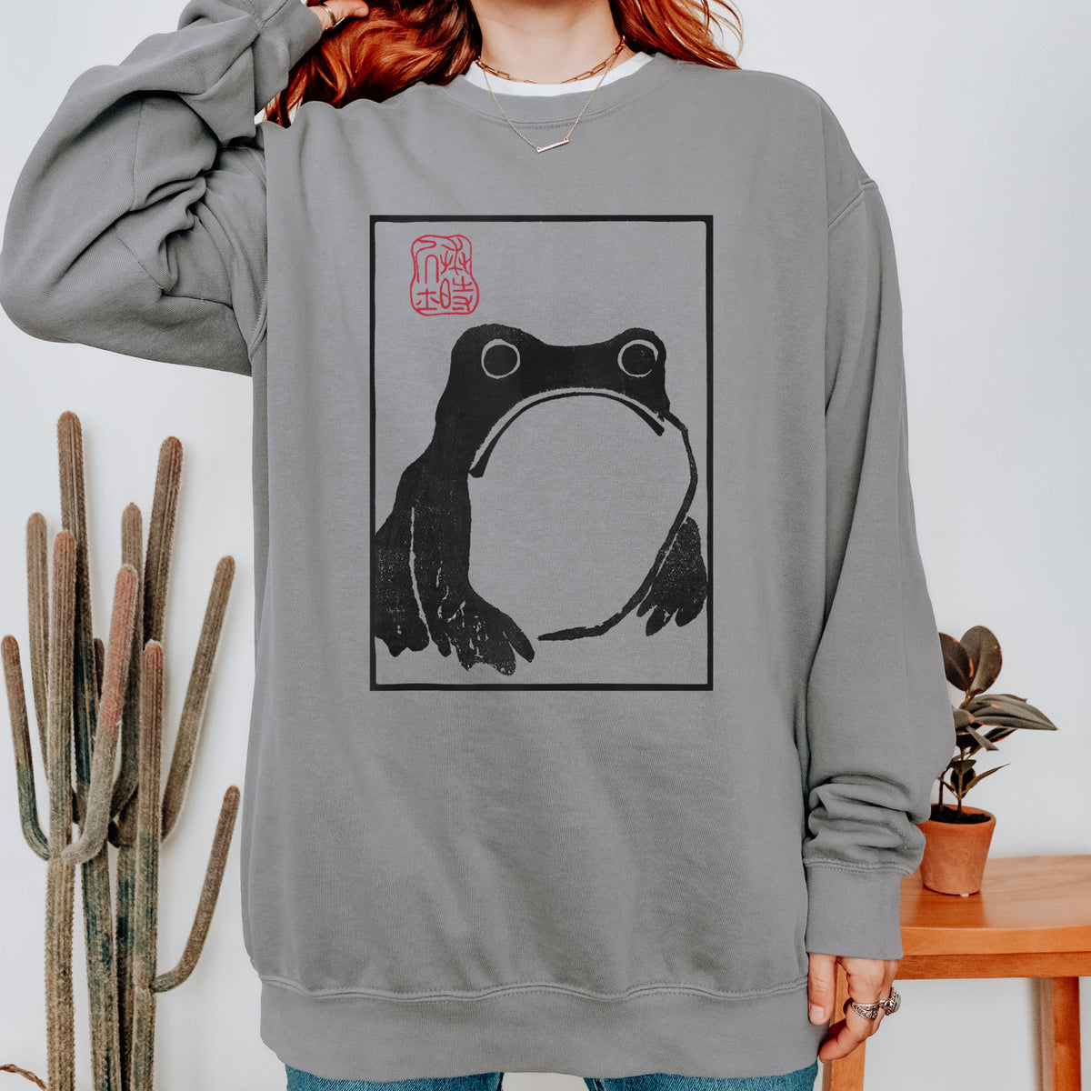 Unimpressed Frog graphic sweatshirt featuring Matsumoto Hoji Japanese Art