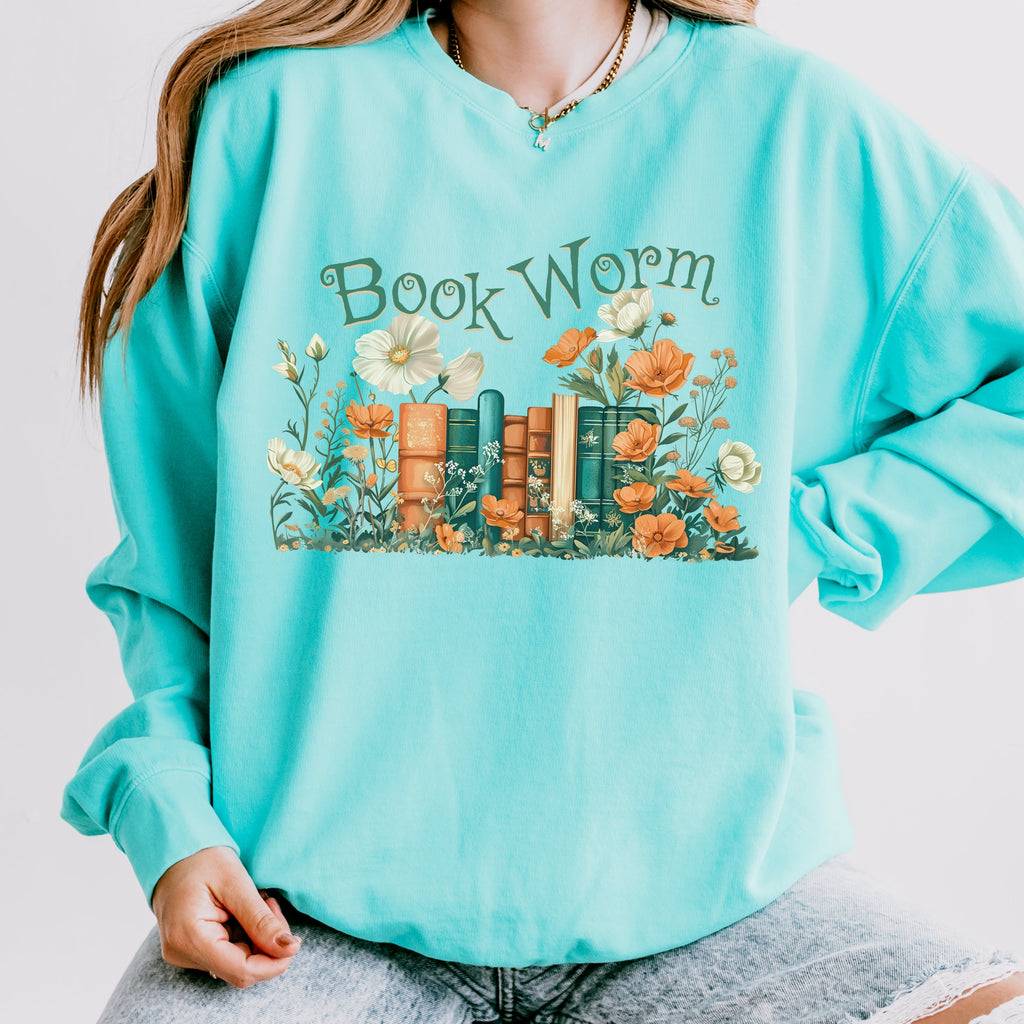 Book Worm graphic sweatshirt featuring Floral Vintage Books