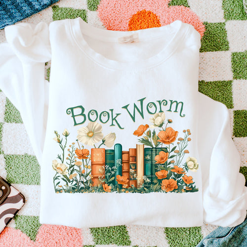 Book Worm graphic sweatshirt featuring Floral Vintage Books