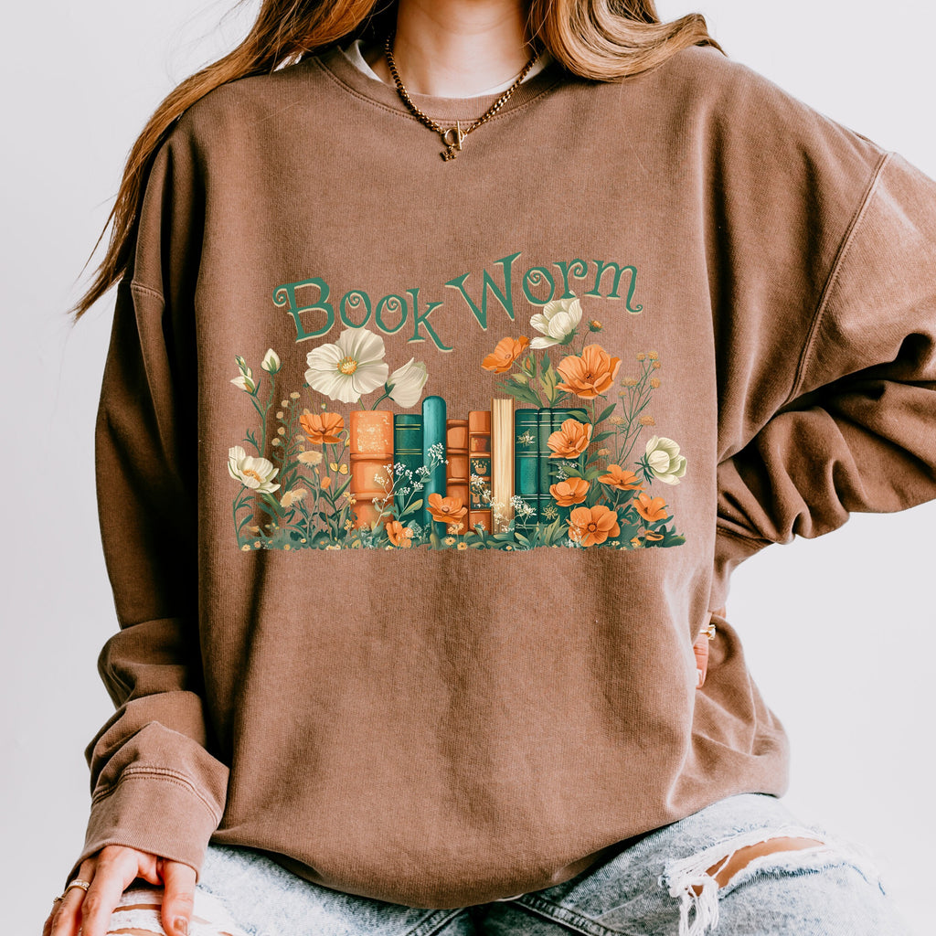 Book Worm graphic sweatshirt featuring Floral Vintage Books
