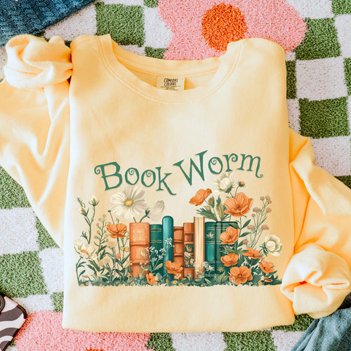 Book Worm graphic sweatshirt featuring Floral Vintage Books in Black