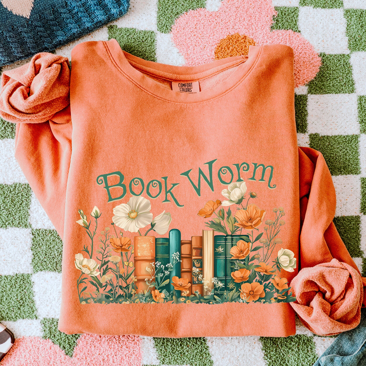 Book Worm graphic sweatshirt featuring Floral Vintage Books