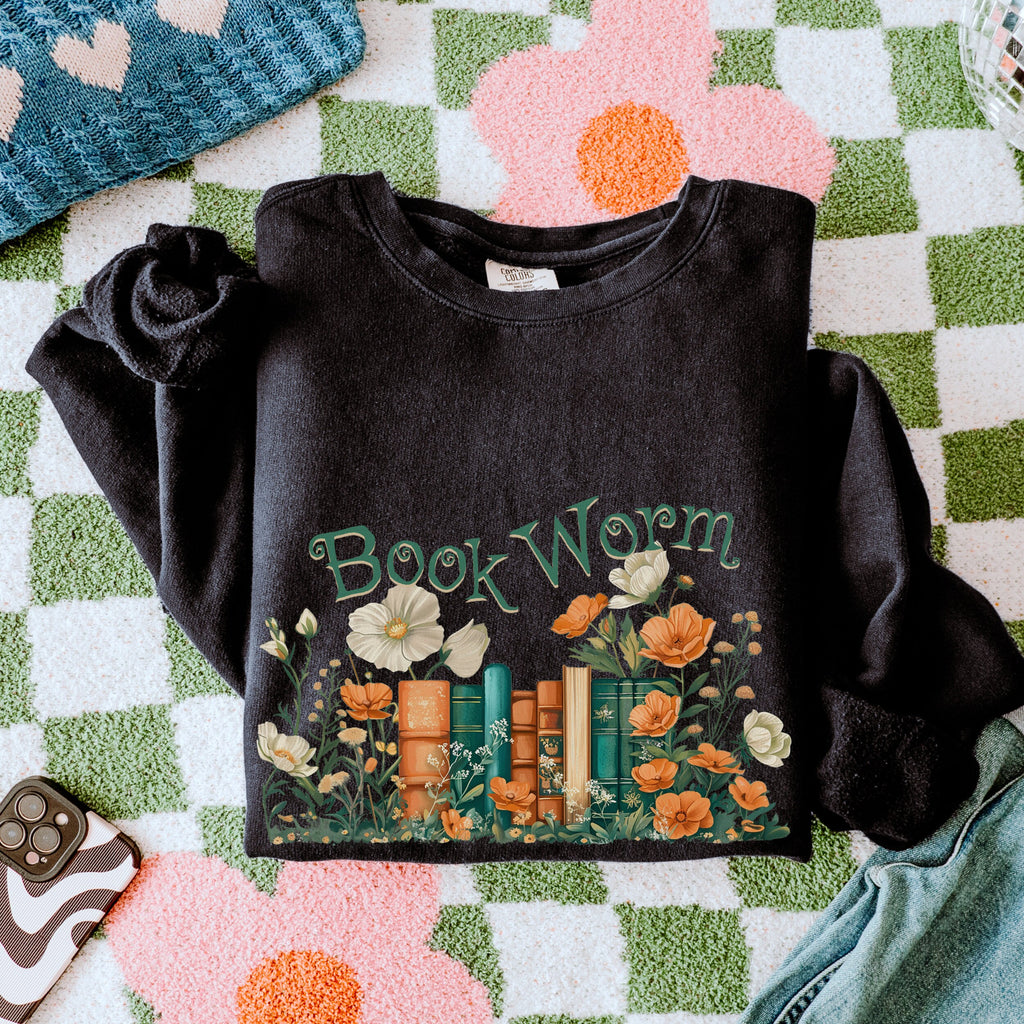 Book Worm graphic sweatshirt featuring Floral Vintage Books