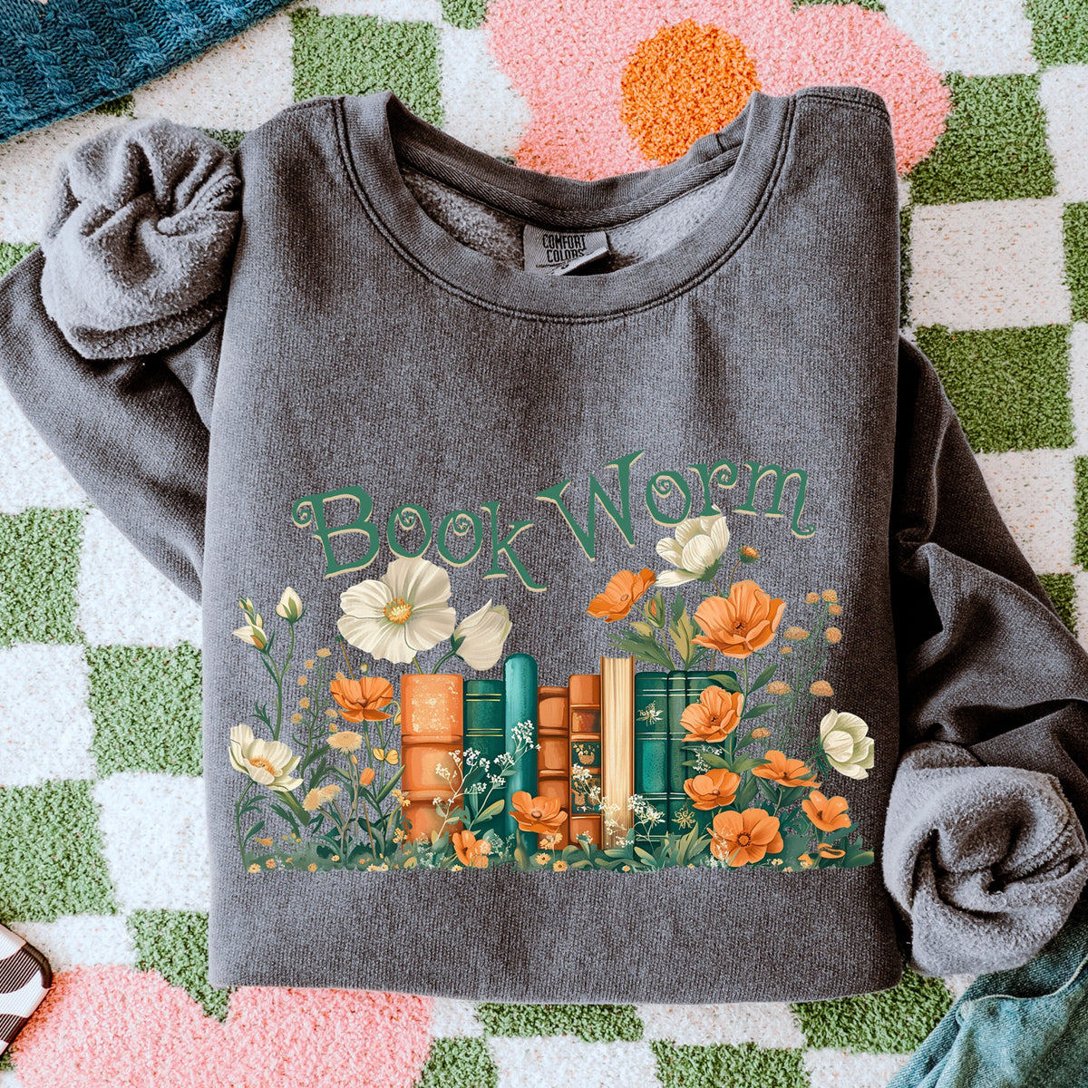 Book Worm graphic sweatshirt featuring Floral Vintage Books