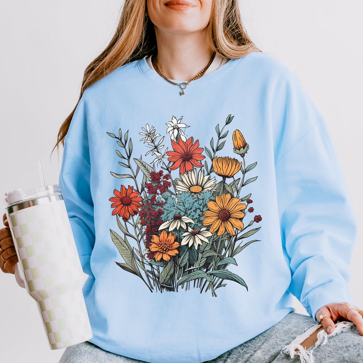 Vintage Wildflower Bouquet graphic sweatshirt featuring Botanical Cottagecore