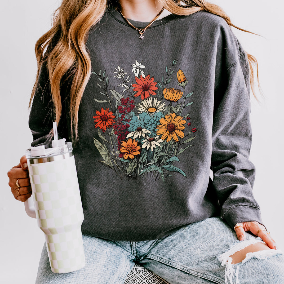 Vintage Wildflower Bouquet graphic sweatshirt featuring Botanical Cottagecore