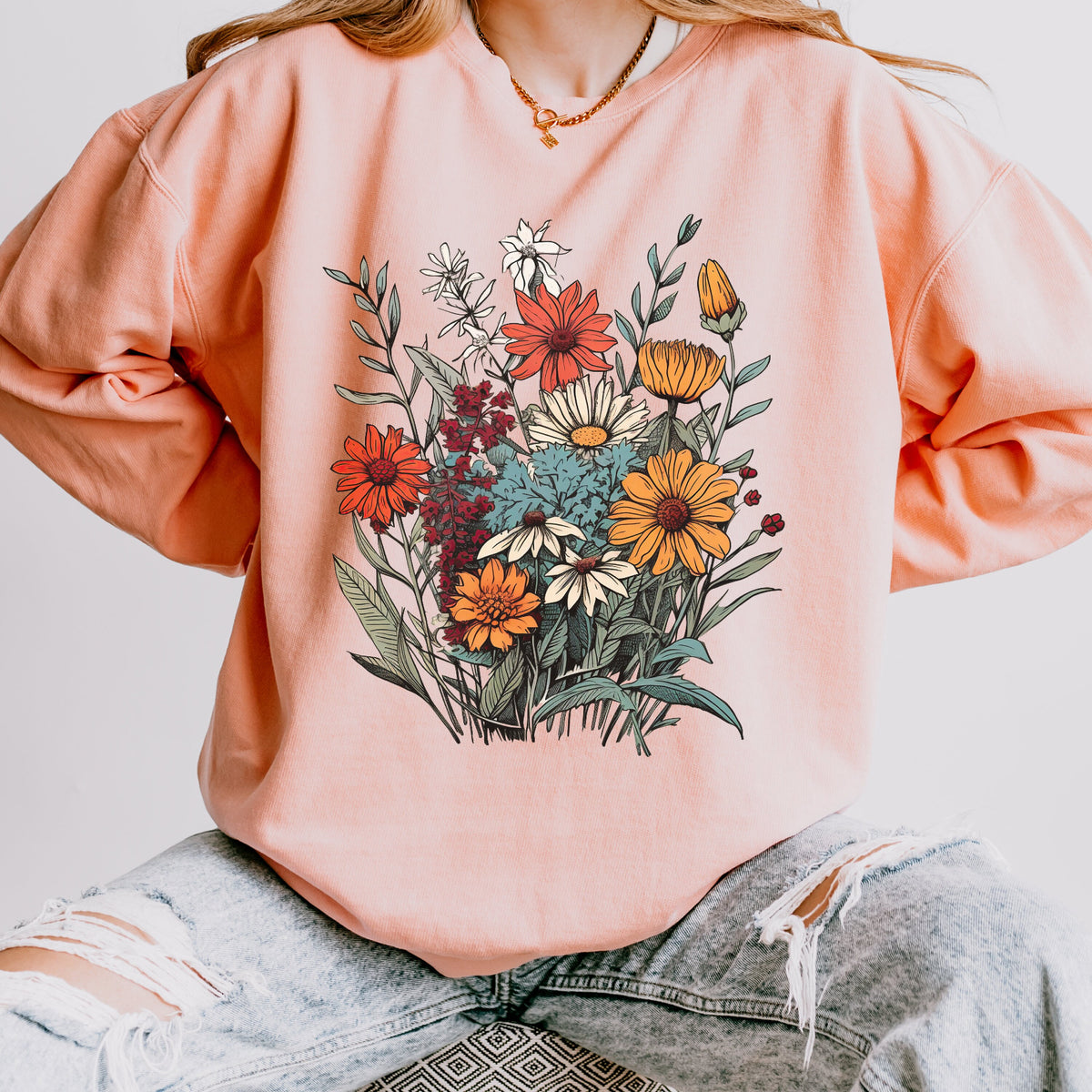 Vintage Wildflower Bouquet graphic sweatshirt featuring Botanical Cottagecore