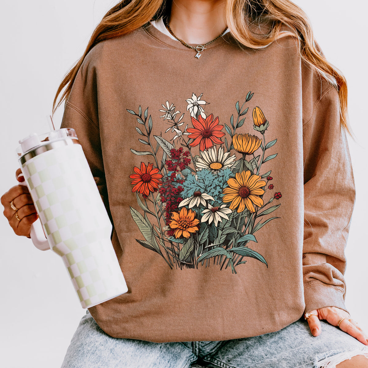 Vintage Wildflower Bouquet graphic sweatshirt featuring Botanical Cottagecore