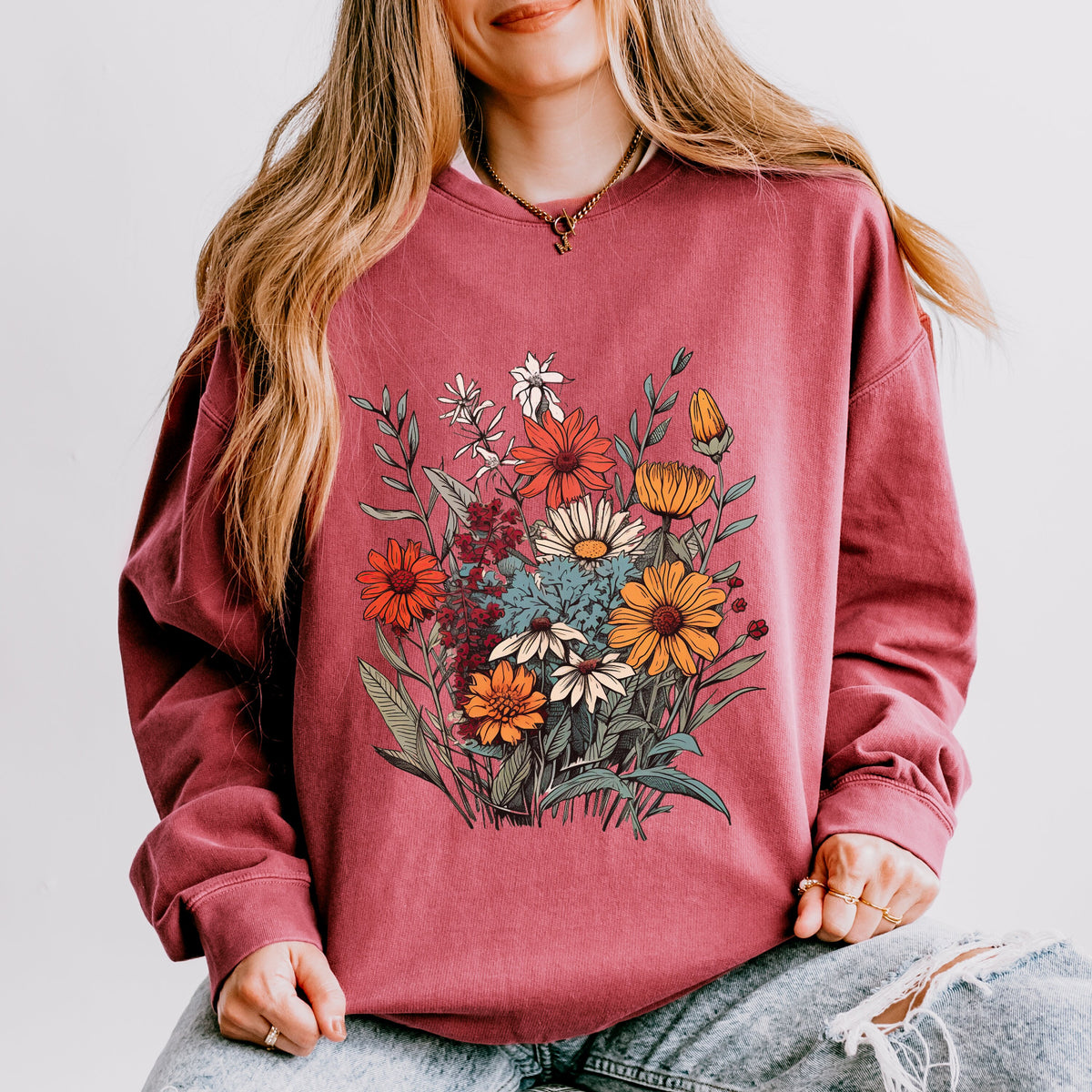 Vintage Wildflower Bouquet graphic sweatshirt featuring Botanical Cottagecore