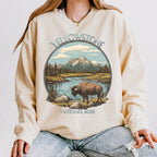 Yellowstone National Park graphic sweatshirt featuring Vintage Bison Wilderness