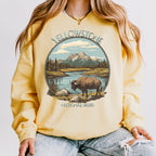 Yellowstone National Park graphic sweatshirt featuring Vintage Bison Wilderness