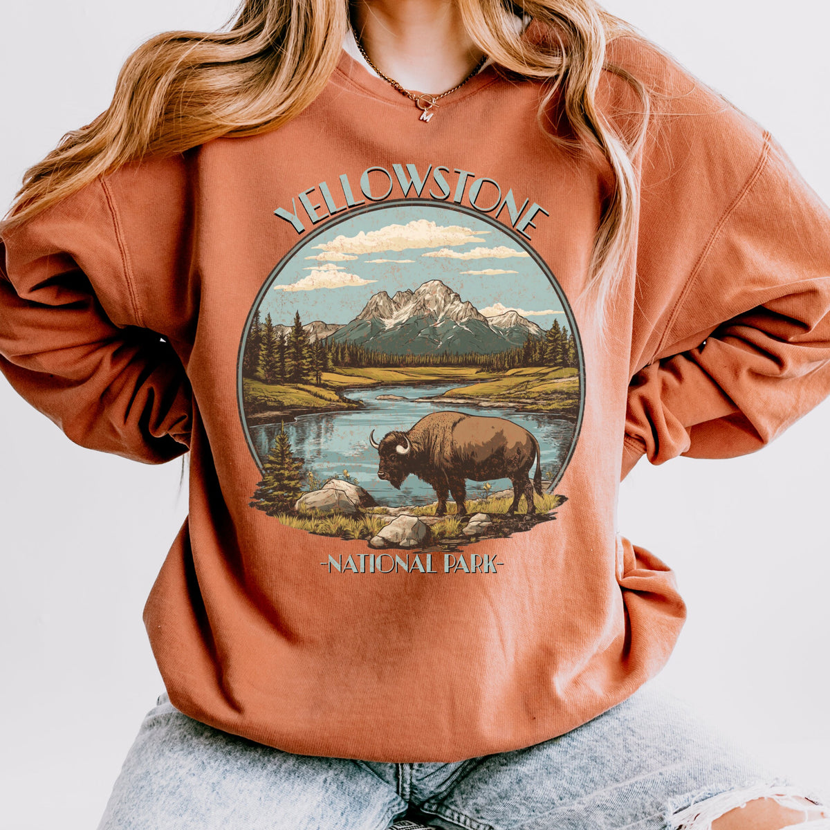 Yellowstone National Park graphic sweatshirt featuring Vintage Bison Wilderness