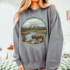 Yellowstone National Park graphic sweatshirt featuring Vintage Bison Wilderness