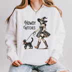 Howdy Witches graphic sweatshirt featuring Western Witch & Black Cat