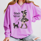 Howdy Witches graphic sweatshirt featuring Western Witch & Black Cat