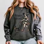Howdy Witches graphic sweatshirt featuring Western Witch & Black Cat