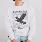 Support Your Local Murder graphic sweatshirt featuring Gothic Crow