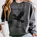 Support Your Local Murder graphic sweatshirt featuring Gothic Crow