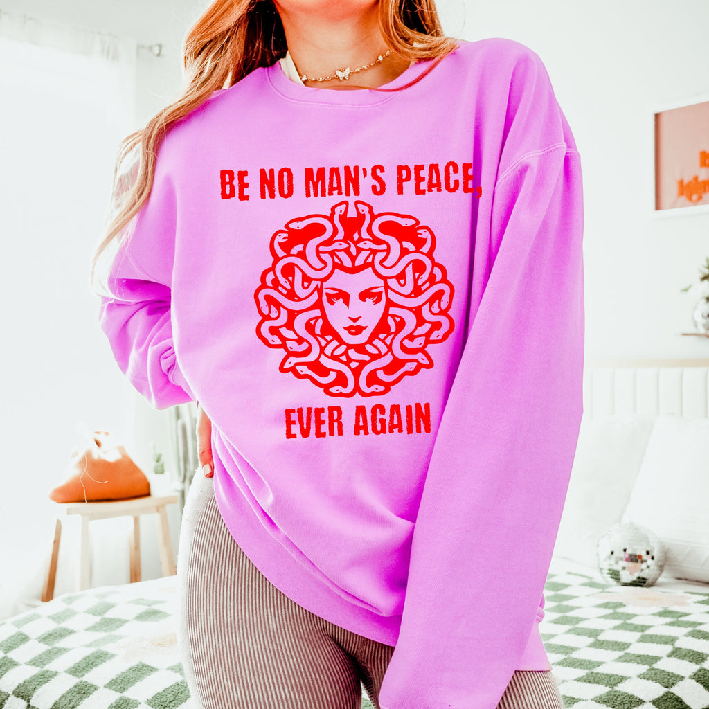 Be No Man’s Peace, Ever Again graphic sweatshirt featuring Feminist Medusa