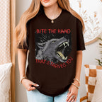 Bite the Hand That Starves You graphic shirt featuring Pro-Union Wolf