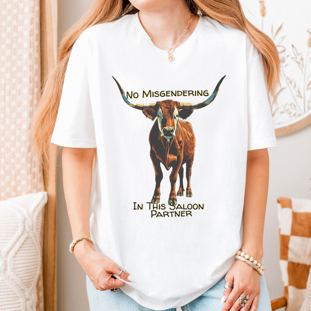 No Misgendering in This Saloon graphic shirt featuring Queer Western Longhorn