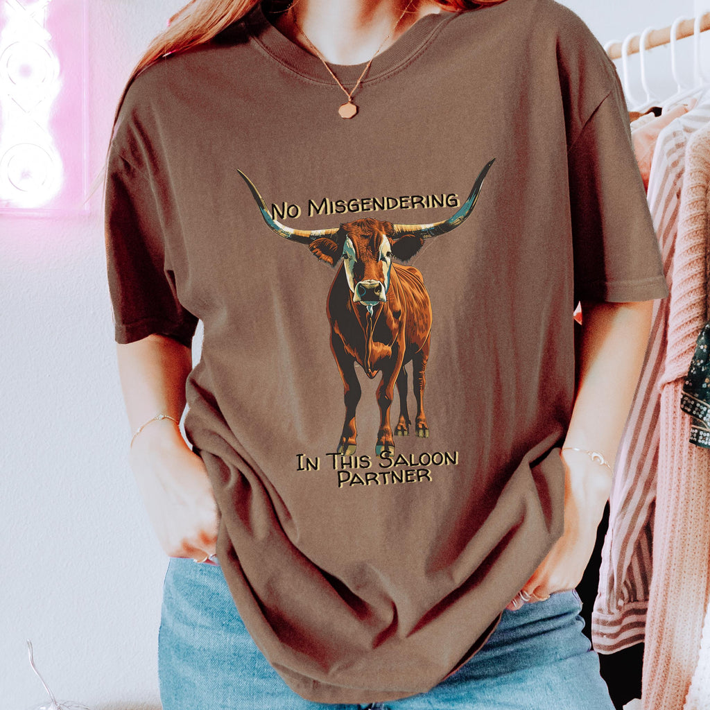 No Misgendering in This Saloon graphic shirt featuring Queer Western Longhorn