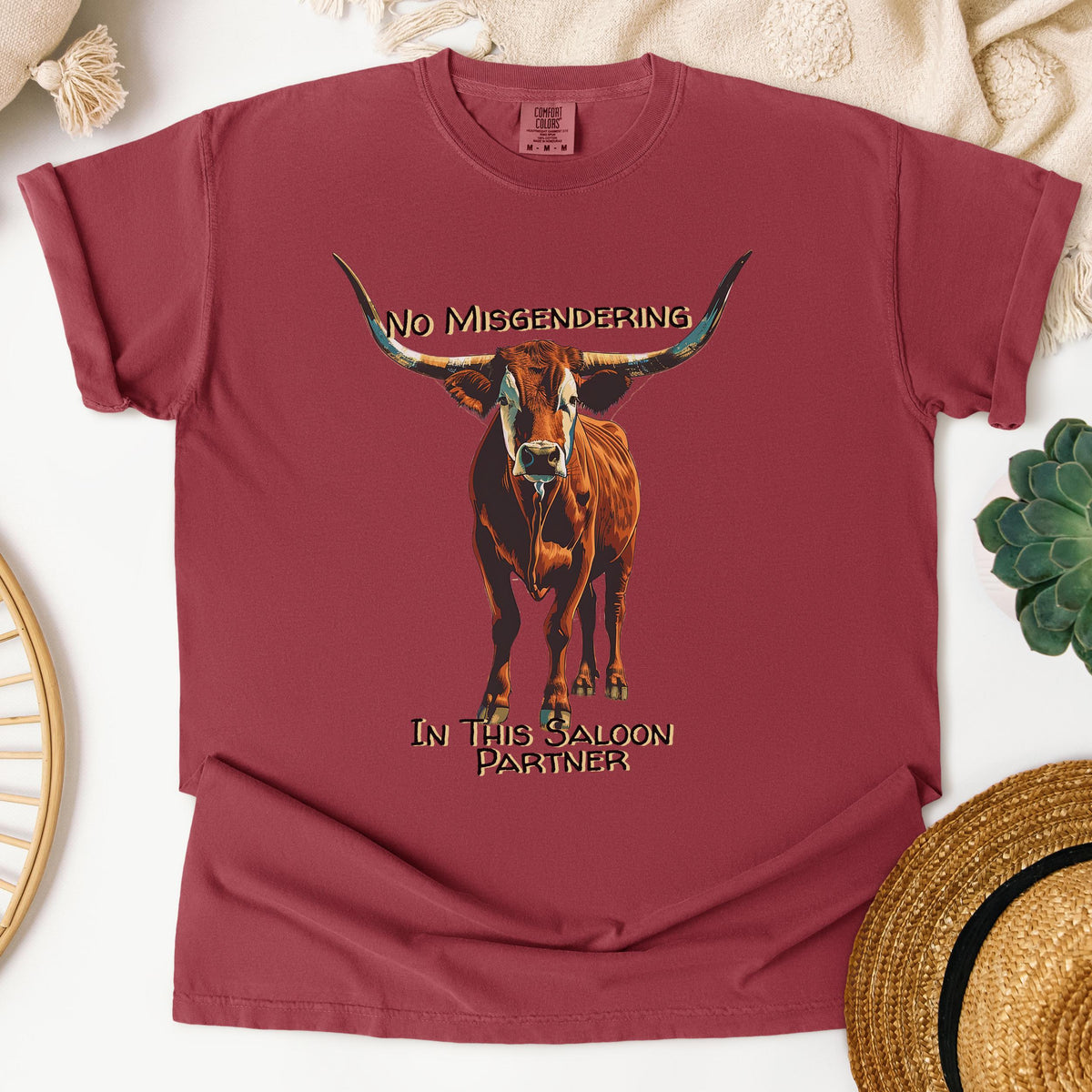 No Misgendering in This Saloon graphic shirt featuring Queer Western Longhorn