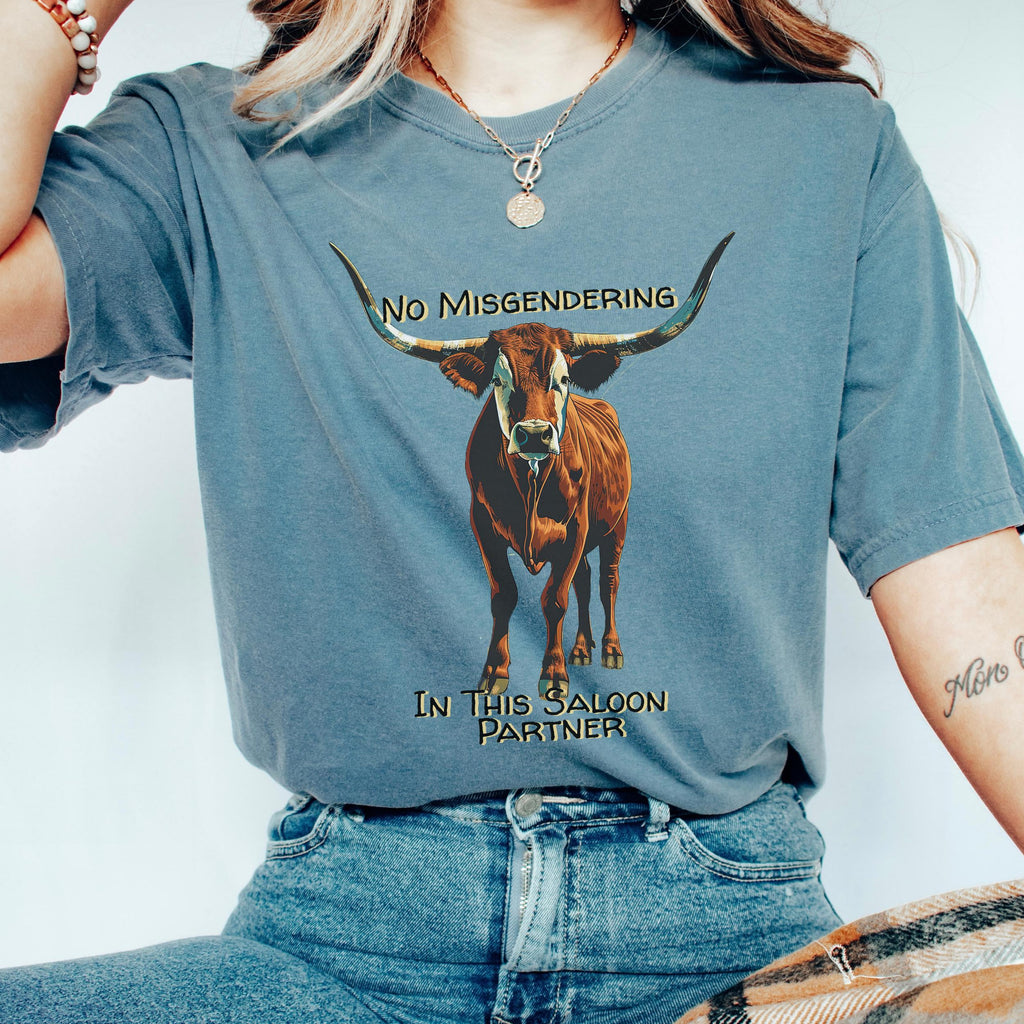 No Misgendering in This Saloon graphic shirt featuring Queer Western Longhorn