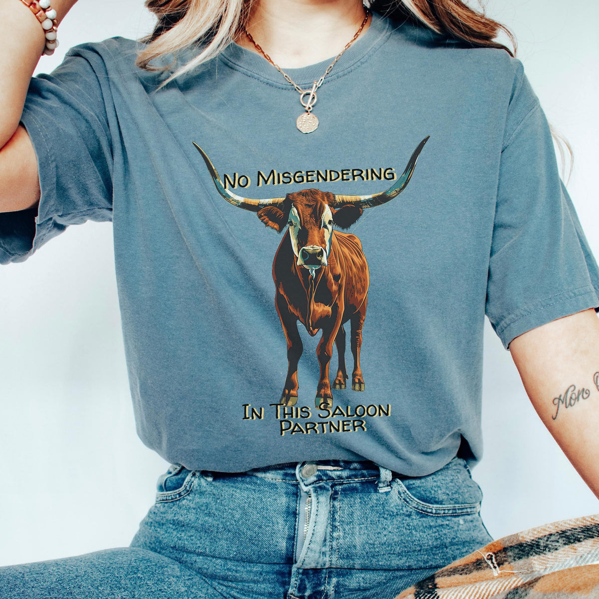 No Misgendering in This Saloon graphic shirt featuring Queer Western Longhorn