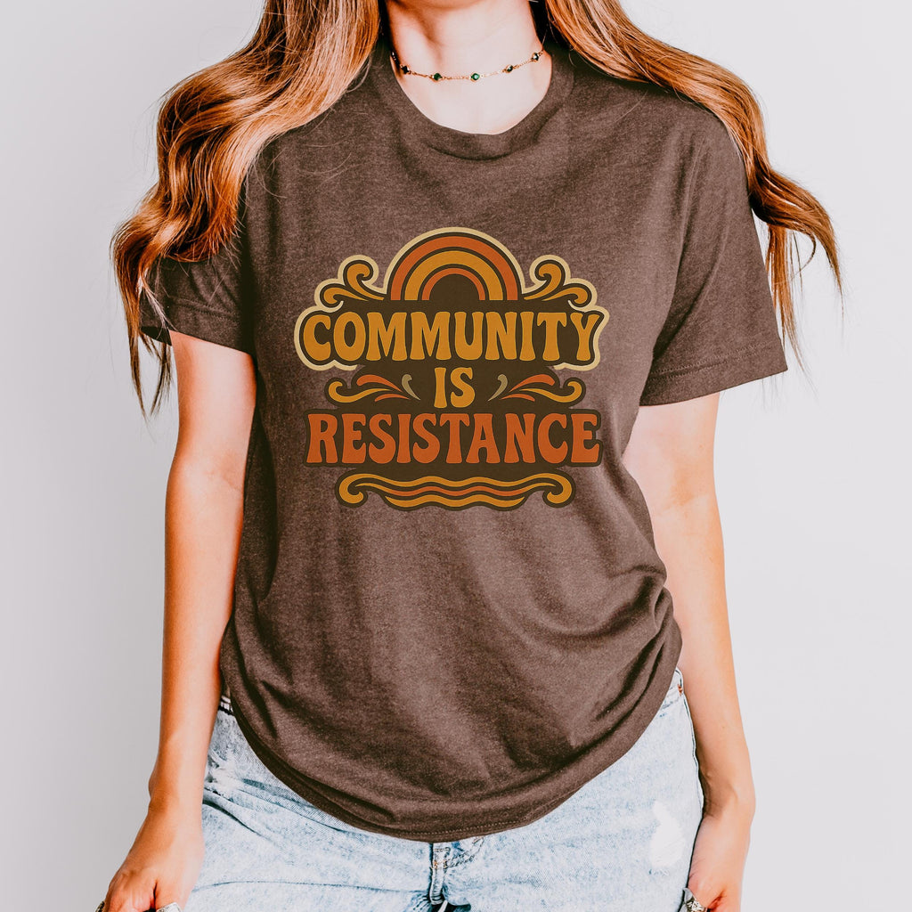 Community Is Resistance graphic shirt featuring Retro Solidarity in Army