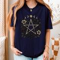Floral Pentagram & Moon Phases graphic shirt featuring Witchy Botanical
