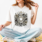 Floral Pentagram & Moon Phases graphic shirt featuring Witchy Botanical