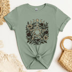 Floral Pentagram & Moon Phases graphic shirt featuring Witchy Botanical