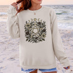 Floral Pentagram & Moon Phases graphic sweatshirt featuring Witchy Botanical