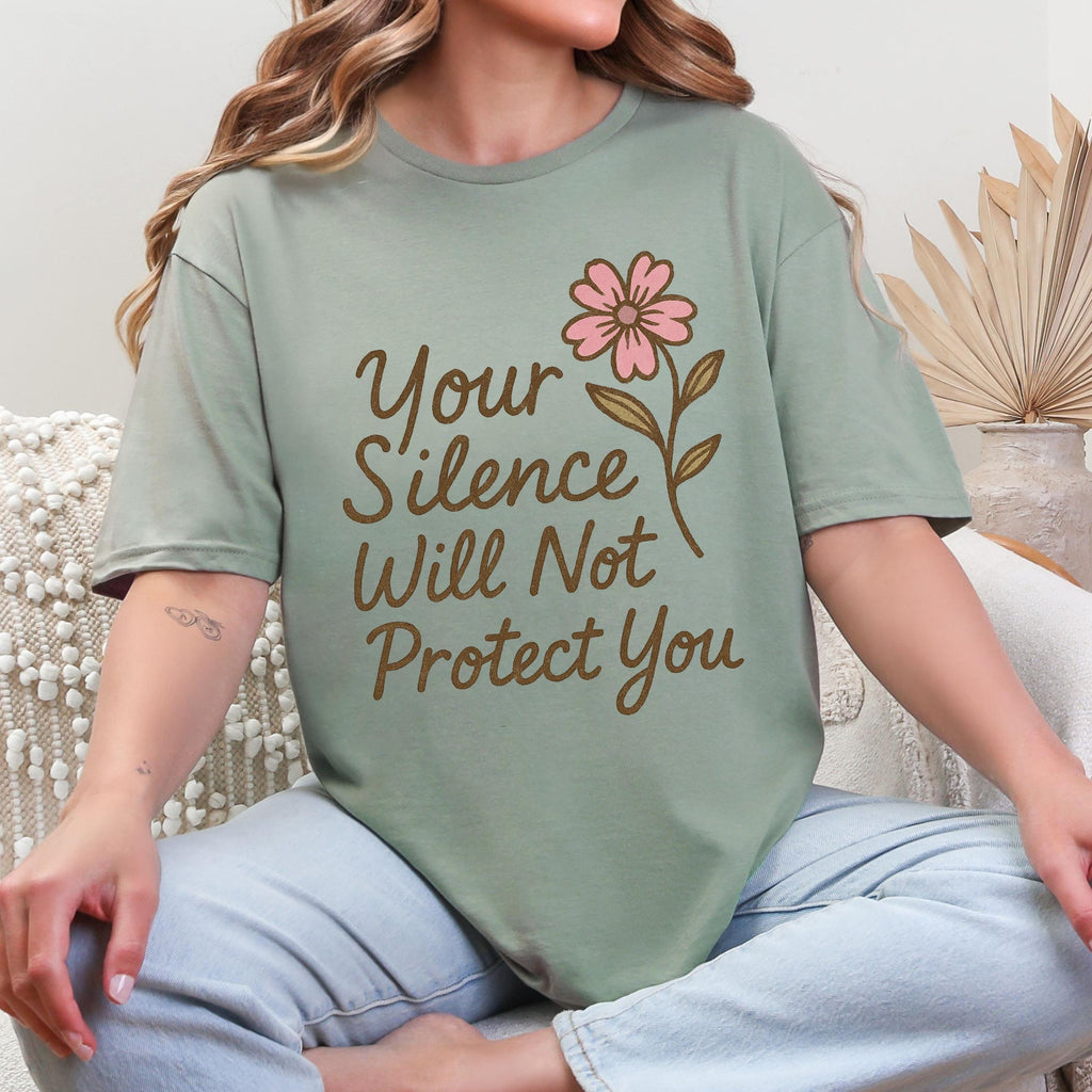 Your Silence Will Not Protect You graphic shirt featuring Audre Lorde Feminist Quote