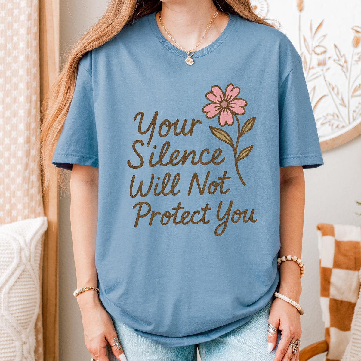 Your Silence Will Not Protect You graphic shirt featuring Audre Lorde Feminist Quote