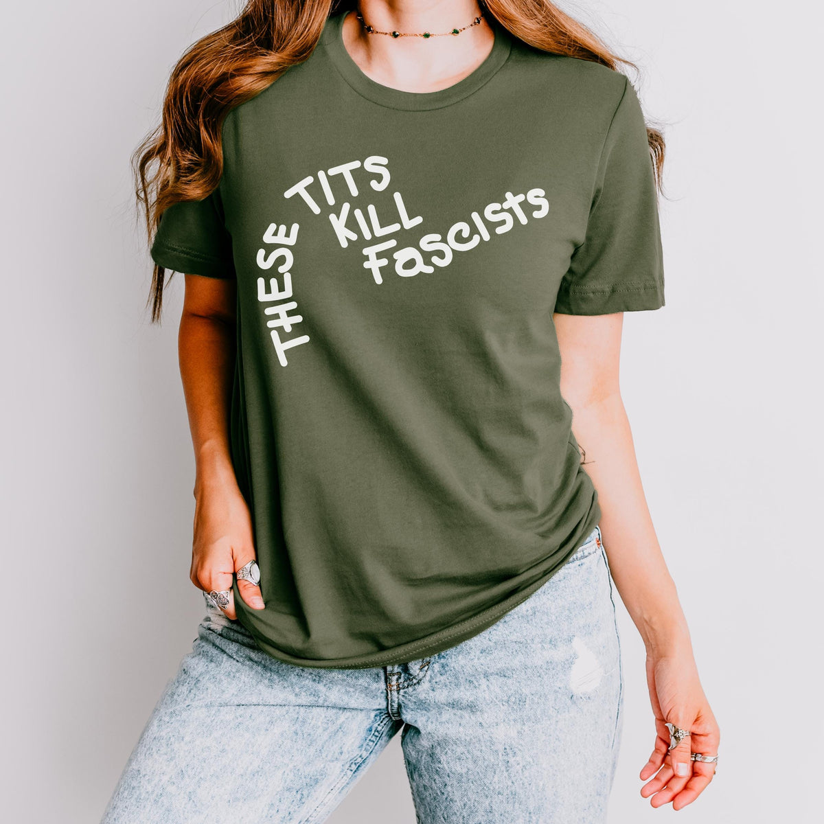 These Tits Kill Fascists graphic shirt featuring Feminist Anti-Fascist
