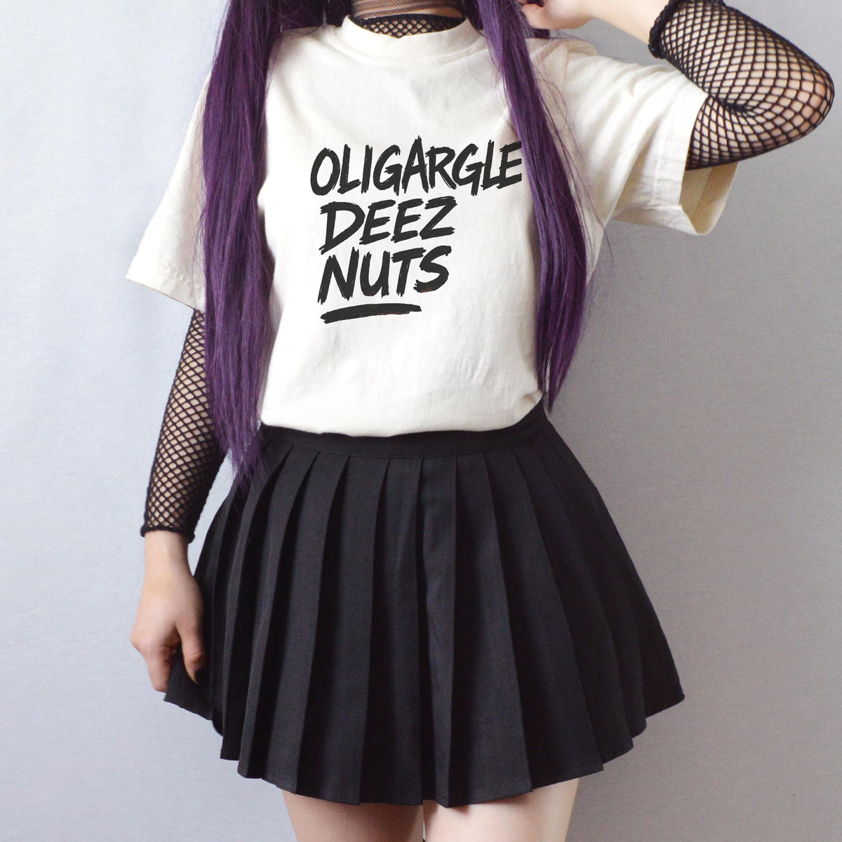 Oligargle Deez Nuts graphic shirt featuring Anti-Oligarchy Political Satire