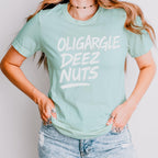 Oligargle Deez Nuts graphic shirt featuring Anti-Oligarchy Political Satire