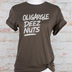 Oligargle Deez Nuts graphic shirt featuring Anti-Oligarchy Political Satire