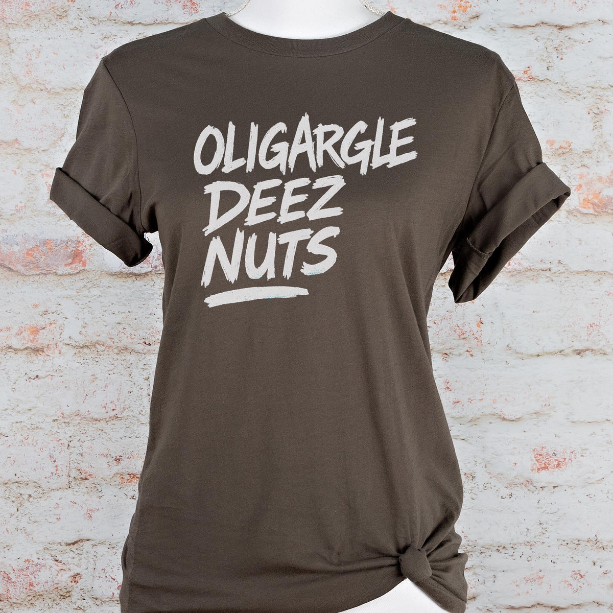 Oligargle Deez Nuts graphic shirt featuring Anti-Oligarchy Political Satire