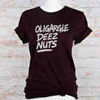 Oligargle Deez Nuts graphic shirt featuring Anti-Oligarchy Political Satire