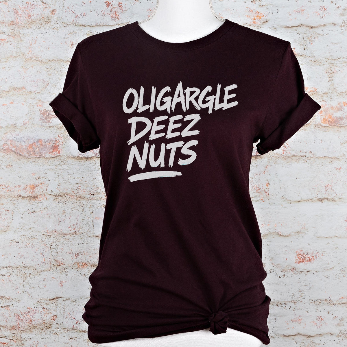 Oligargle Deez Nuts graphic shirt featuring Anti-Oligarchy Political Satire