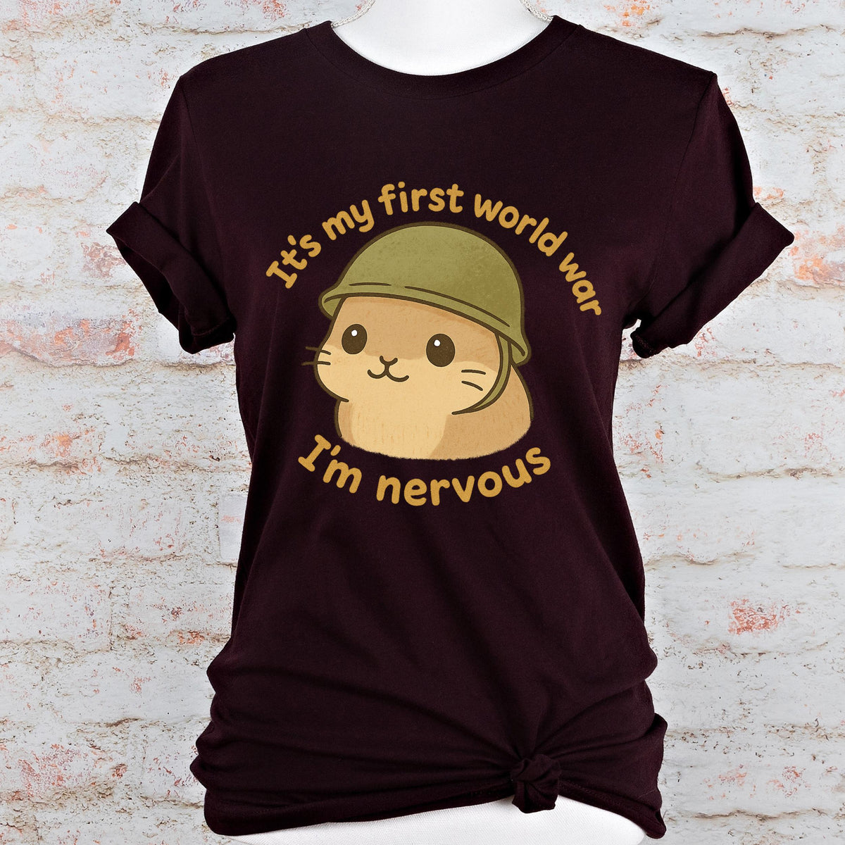 It’s My First World War, I’m Nervous graphic shirt featuring Nervous Hamster Meme
